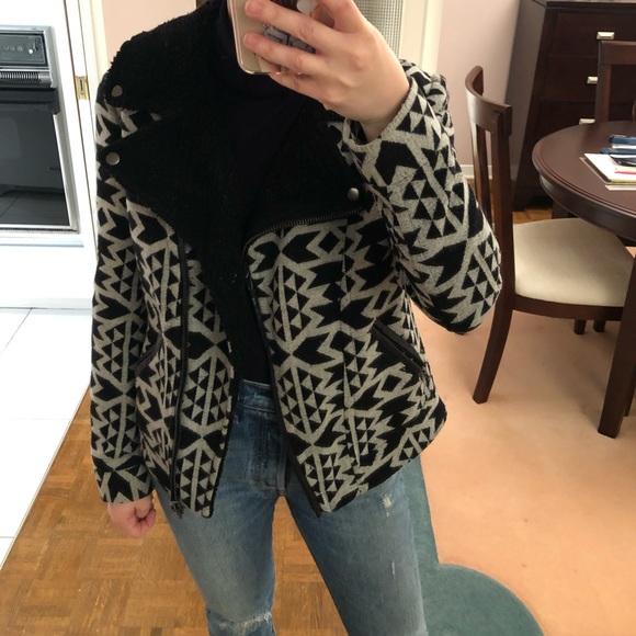 Forever 21 Aztec Print Moto Style Sherpa Coat - Picture 3 of 3